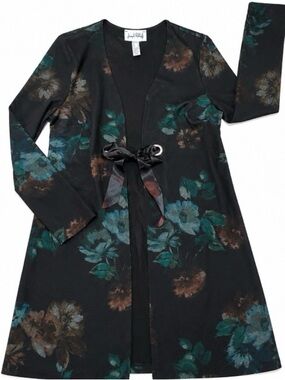 Joseph Ribkoff Black Floral Tie-Waist Jacket – Size 6 – Made in Canada